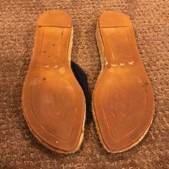 BURBERRY Black Espadrille Low Wedge Slide Sandals Size 8 - Picture 5 of 6